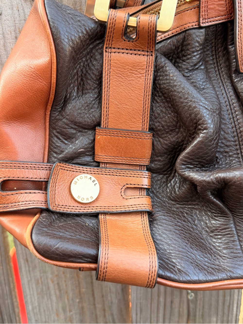 Michael Kors Brown & Cognac Leather Shoulder Tote - Picture 2 of 9
